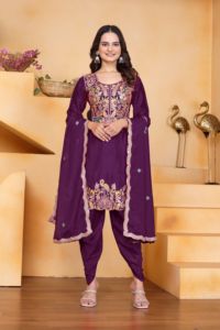 Chinon Silk Dhoti Kurta Set for Women Luxury Coding Sequence Embroidery Work <b>Kurti</b> Legging Set Indian Ethnic Wedding Wear - Product Image 4
