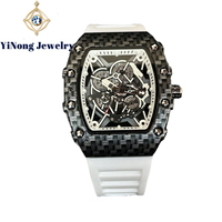 Montre-bracelet tendance pour homme avec boîtier en alliage et diamants lumineux, bracelet en silicone en forme de barillet, aiguilles, étanche 30M, style décontracté