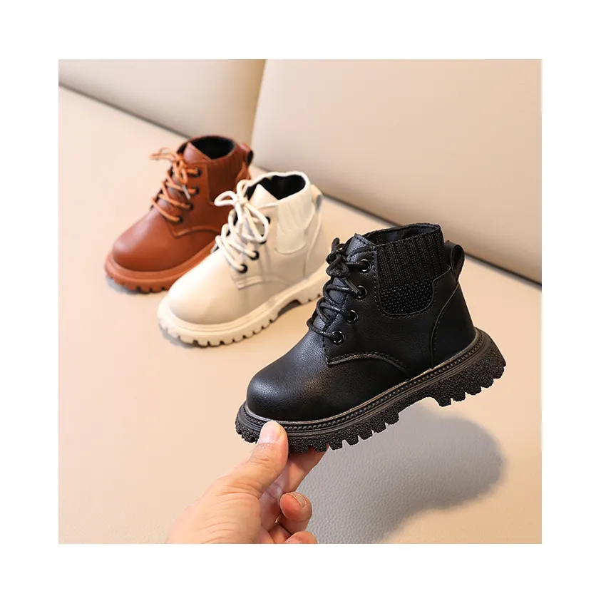 new arrival black brown white pu leather boy girls unisex children ankle short boots 1014