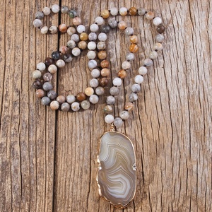 Joyería personalizada para mujer, piedra marina, tira de ágata de bambú, collar de piedra de ágata, collar con Colgante de Piedra de gota de ágata grande Irregular - Product Image 6