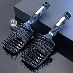 แปรงหวีผมไนลอนแบบมืออาชีพ ขนแปรงทำจากขนหมูป่า สำหรับนวดหนังศีรษะ ช่วยสางผมไม่พันกัน แปรงโค้งขนาดใหญ่แบบมีรูระบายอากาศ - Product Image 4