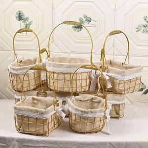 Iron-framed, fabric-lined <b>baskets</b>, rattan, willow, straw, hand-held woven <b>baskets</b>, flower <b>baskets</b>, bamboo <b>baskets</b>, modern - Product Image 1