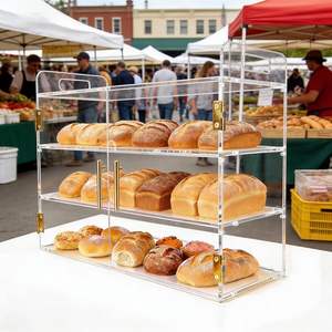 Boîte à <span class=keywords><strong>pain</strong></span> en acrylique sur mesure à 3 niveaux avec porte à ressort auto-fermante, conteneur alimentaire transparent commercial pour boulangerie, pâtisserie, café - Product Image 4