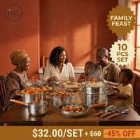 Ensemble de 10 ustensiles de cuisine modernes en acier inoxydable avec cuiseur vapeur double couche, poêle à frire et poignée en bois de hêtre pour la cuisine domestique et les chefs