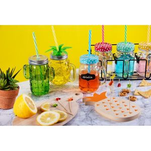 Set Excelsa di 4 tazze Mason Jar con coperchi colorati e cannucce 10x13x7 cm, bicchieri in vetro multicolore - Product Image 4