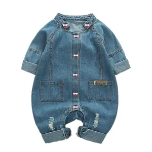 Vente en gros à prix réduit grenouillères bleu foncé pour vêtements de bébé barboteuse à boutons en coton de haute qualité pour nouveau-né