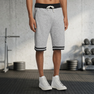 Men's Gray Cotton Knitted Breathable Eco-Friendly Bermuda Shorts with <b>Elastic</b> Waist Casual Sport Style Hot Shorts - Product Image 1