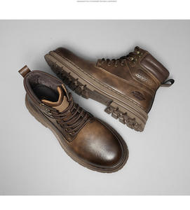 Bottines décontractées pour hommes pour hommes Design rétro vache en cuir véritable plate-forme épaisse hauteur de marche augmentant la botte Preppy élégante - Product Image 6