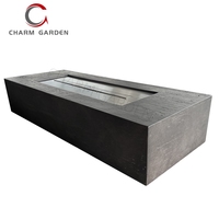 Grande table de foyer rectangulaire au bioéthanol, pour intérieur et extérieur, avec corps élégant en béton, foyer au bioéthanol