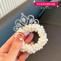 Handgemachte süße Kristall Tiara elastische Haar bänder mit Kunst perle Haar gummi Strass Krone Haarring für Mädchen Kinder Sweet Style
