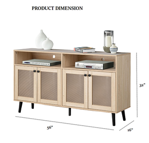 Mid-Century Minimalist Wooden TV Stand with <b>Adjustable</b> Storage Tapered <b>Legs</b> Round Knobs Natural Finish for Home Living Room - Product Image 4