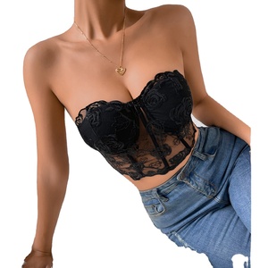 Femmes noires trois dimensions fleur acier anneau enveloppé poitrine hors épaule petit gilet Corset femmes Corset hauts - Product Image 6