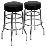 Tabouret de bar robuste chromé pour usage commercial, pivotant, design à double anneau, chaise de salle à manger moderne