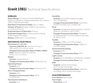 เครื่องอ่านบาร์โค้ด Granit 1981i 2D ไร้สาย ระดับอุตสาหกรรม แบบ Full-Range Area-Imaging พร้อมพอร์ต USB มีสินค้าในสต็อก - Product Image 4