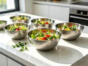 Bols gigognes en acier inoxydable martelé et poli, vaisselle de cuisine moderne de luxe écologique pour la maison, les restaurants et les bars - Product Image 1