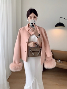 Nouveau <span class=keywords><strong>Manteau</strong></span> d'<span class=keywords><strong>Hiver</strong></span> Slim en Laine Double Face avec Nœud et Poignets Entièrement Doublés en Fourrure de Renard pour <span class=keywords><strong>Femme</strong></span> Enceinte - Product Image 3
