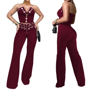 Conjunto de 2 Piezas para Mujer, Top Sexy sin Mangas con Detalles Metálicos y Pantalones Largos, Estilo Cóctel - Product Image 2