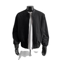 Blouson Bomber Homme Noir à Rayures Rouges, Coupe Droite Structurée, Ample, Style Américain Vintage, Fermeture Éclair, Automne