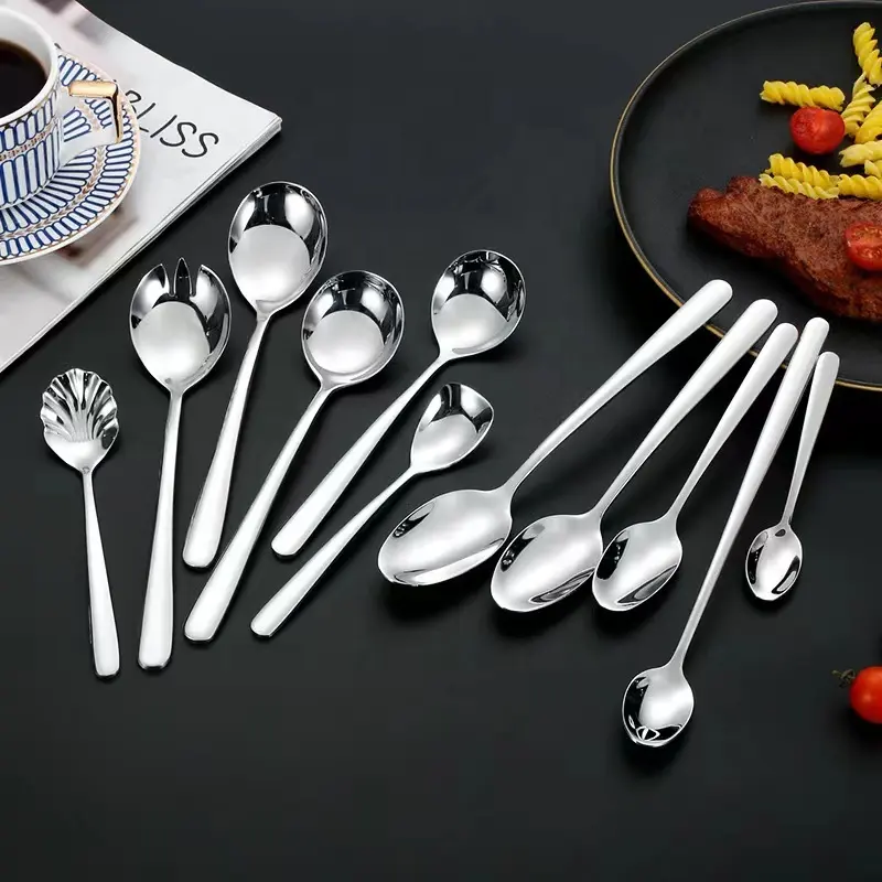 Food grade Stainless Steel 304(18-10) Bulk Dinner Fork Knife soup Spoon Tableware set Kitchen silverware flatware