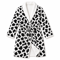 Peignoir de luxe pour femme en polaire imprimé léopard 3D, col en V, sans manches, longueur intégrale, en polyester doux, pour l'hiver