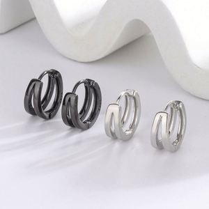 Pendientes de Aro de Plata de Ley 925 de Doble Capa, Color Negro Plateado, para Mujer y Hombre, Chapados en Rodio, Regalos para Bodas y Uso Diario - Product Image 1