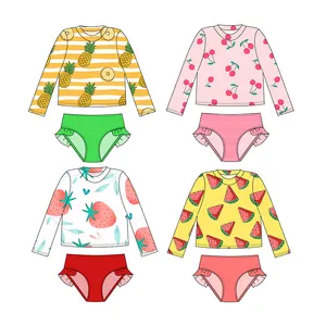 OEM High Quality Printed Swim Suit Long Sleeve Girls' Two-piece Bikini Swimsuit 2 Piece Swim Set