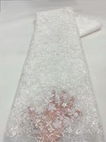 Kain Brokat Bordir Mewah NI.AI dengan Payet, Kain Brokat Prancis untuk Gaun Pengantin, Bordir Bunga 3D dengan Payet untuk Gaun