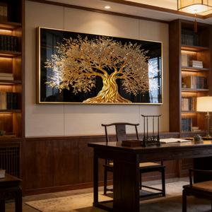 Arte Mural LED Decorativo para el Hogar, Diseño Personalizado de Fábrica, Paisaje de Árbol Dorado, Pintura de Porcelana con Cristales LED para Sala de Estar de Hotel - Product Image 2