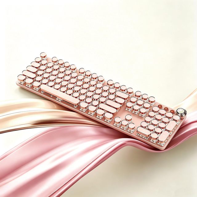 OEM ODM Pink 104 Keys Retro Typewriter Keyboard Wired USB Keyboard with Round Keycaps  LED Backlit Aesthetic Keyboard for Office