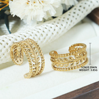 Cincin Wanita Model Jari Terbuka Dapat Disesuaikan, Lapis Emas, Baja Anti Karat, Bentuk Tanaman, Setting Cakar, Trendi, Untuk Sehari-hari, Pernikahan, Pertunangan