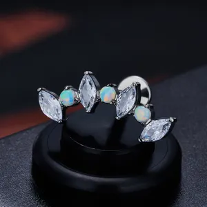 G23 ASTM F136 Titanium 16G Earrings With Zircon Opal Inlay Cartilage Tragus Helix Studs Tongue Nail Piercing Jewelry