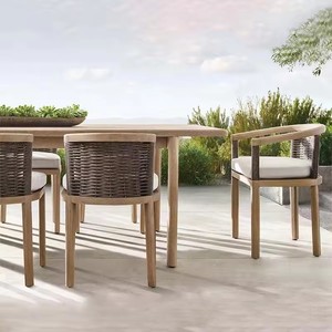 Ensemble de table et chaises de jardin en teck pour l'extérieur, avec structure en bois et tissu imperméable, idéal pour la terrasse - Product Image 1