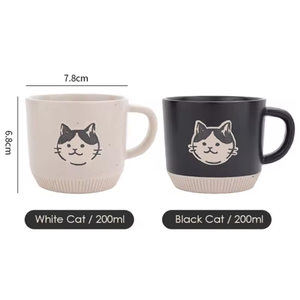 Lot de 2 tasses à café/thé en céramique motif chat mignon (200 ml) noir et blanc, résistantes au micro-ondes, cadeaux d'affaires personnalisables, directement de l'usine - Product Image 6