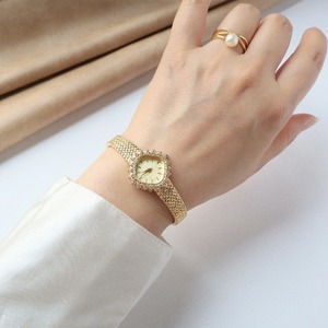 Montre à quartz pour femme, style classique français, élégante et rétro, cadran rond à motif de blé, petit cadran - Product Image 4