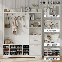Meuble d'entrée multifonctionnel SENYU style ferme avec armoire à chaussures, portemanteau et banc, 6 crochets, 5 étagères