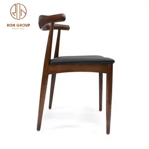 Sıcak satış ucuz Modern Cafe Shop otel restoran mobilya ceviz renk deri PU oturma ile katı ahşap restoran sandalyeler
