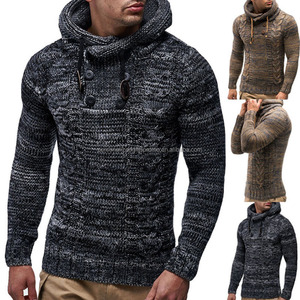 <span class=keywords><strong>Pull</strong></span> en tricot à manches longues pour hommes <span class=keywords><strong>Pull</strong></span> coupe ajustée pour hommes <span class=keywords><strong>Pull</strong></span> à capuche en tricot épais décontracté - Product Image 2