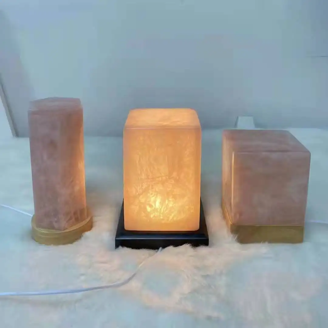 rose quartz Amethyst Natural Stone Crystal Rock Lamp Portable Table night light For Home Bedroom Decoration With Wooden Base