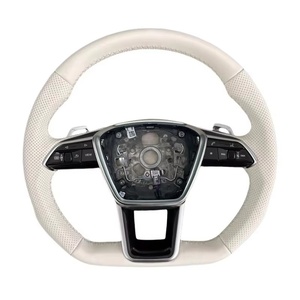 Volant personnalisé en cuir véritable blanc pour <span class=keywords><strong>Audi</strong></span> A5 A6 C6 C7 A7 <span class=keywords><strong>R8</strong></span> RS RS3 RS4 RS5 Q3 Q5 Q7 TT A3 A4 B8 S3 S4 S5 B9 RS6 RS7 - Product Image 4