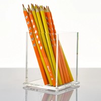 Boîte de rangement pour fournitures scolaires en acrylique transparent, forme rectangulaire, multifonctionnelle, minimaliste, porte-stylos et crayons