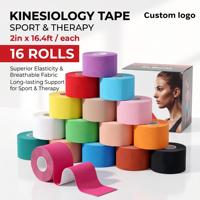 Ruban de kinésiologie imperméable avec logo personnalisé, 16 rouleaux, pack en gros, multicolores, élastique, pour le sport, marque privée