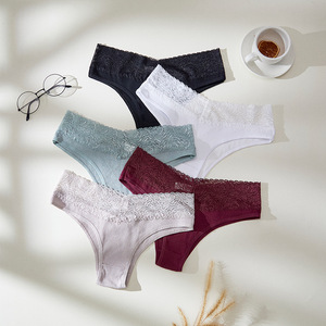 Culotte string respirante sans couture en coton pur pour <span class=keywords><strong>femme</strong></span>, avec dentelle, taille basse, sous-vêtement fin - Product Image 1