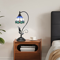   Abat-jour en verre teinté artisanal moderne bleu à petites fleurs, lampe de bureau LED AC E26 pour la lecture à domicile, cadeaux de Noël