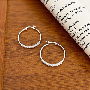 Sterling Silver S925 Hoop Earrings For Women Minimalist Korean Style Everyday Wear <b>Large</b> And Small Size Geometric Design - Product Image 4