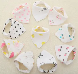 8-Layer Triangle Shape 100% Organic Cotton Gauze Baby Bibs Bandanas Soft and Breathable Mixed Designed in Random