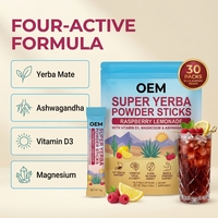 Mélange de boisson Super Yerba à marque privée OEM, saveur framboise-citron, 10g x 30 sachets, pochette de 300g