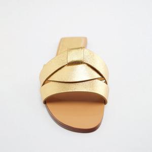 <span class=keywords><strong>Sandali</strong></span> di Lusso Personalizzati con Intreccio in Pelle Dorata per Donne e Signore, Scarpe Piatte alla Moda - Product Image 5