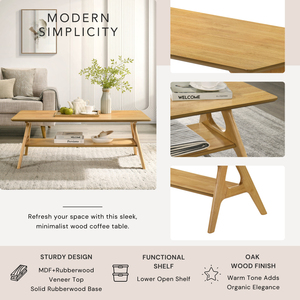 Table basse en bois Arona de style moderne du milieu du siècle avec étagère de rangement, largeur 48 pouces, meubles de salon - Product Image 5