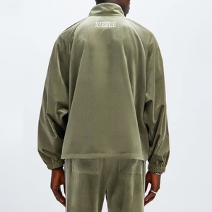 Custom Zipper <b>Velvet</b> Tracksuits Two Pieces High Quality Striped <b>Velvet</b> <b>Jacket</b> and Pants Baggy Sweatpants Clothing Manufacturer - Product Image 3