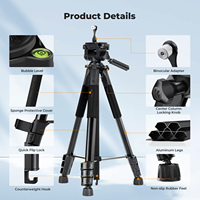 Trépied intelligent léger K&F Concept S254A3+BV01, hauteur extensible 68'', trépied portable en aluminium noir avec tête vidéo détachable